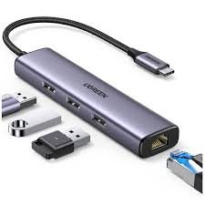 Ugreen UG- 60600 USB-C to 3×USB3.0 Hub+RJ45 (1000M) Ethernet Adapter