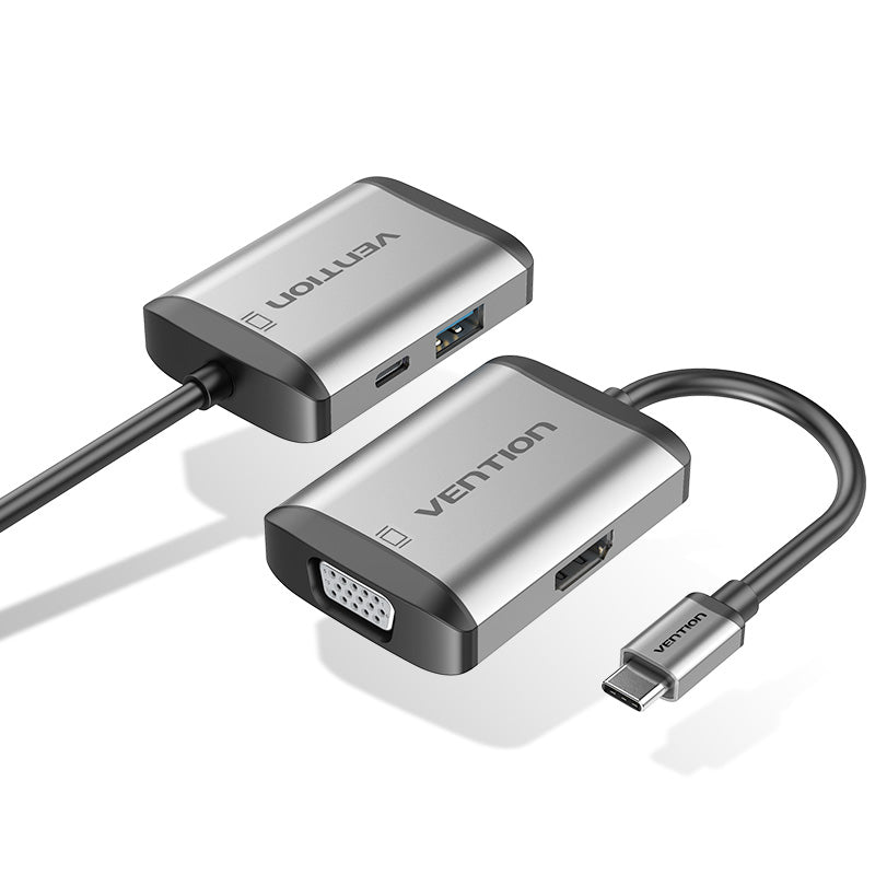Vention Type-C to HDMI/VGA/USB3.0/PD Converter 0.15M Gray Metal Type