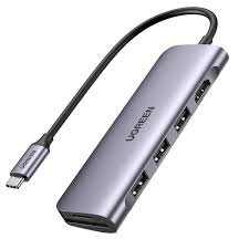 Ugreen UG- 15598 6 in 1 Multifunction Adapter USB-C To USB 3.0 A ( 3 port ) + 4K HDMI + RJ45 + PD