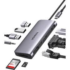 Ugreen UG-45520 11-in-1 USB-C hub with 4K@60Hz HDMI + VGA, 2x USB-C 10Gbps + USB-A 3.2/3.0 ports, 100W PD charging, Gigabit Ethernet, SD/TF, 3.5mm audio jack.