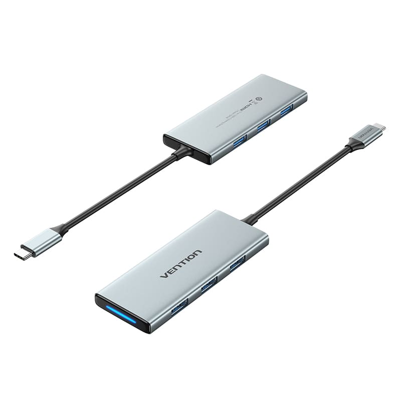 Vention USB C Multi-function 7 in 1 Docking Station USB-C to HDMI/USB 3.0x3/SD/TF/PD Docking Station Gray 0.15M Aluminum Alloy Type