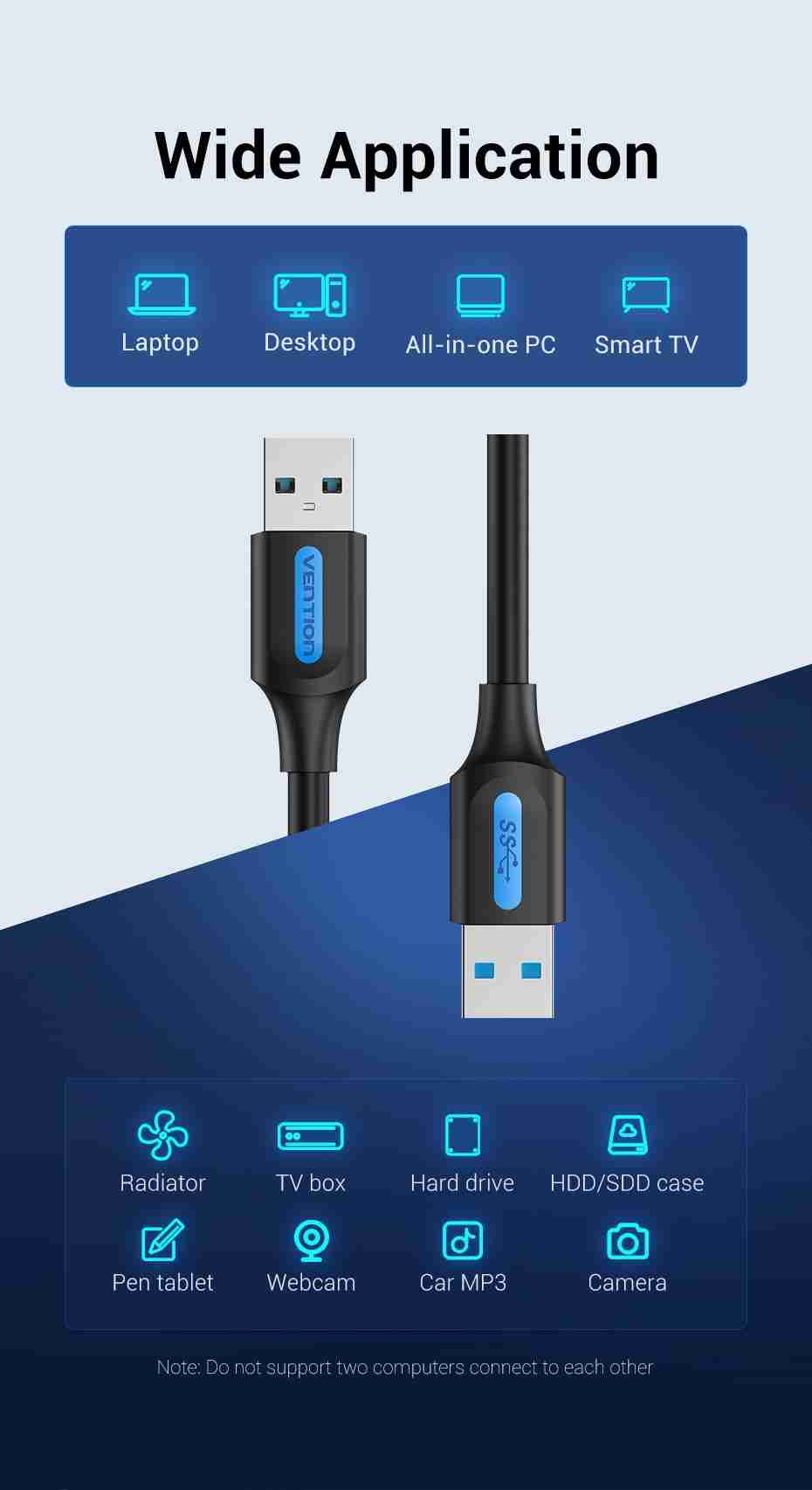 Vention USB 3.0 A Male to B Male Cable 1.5M Black PVC Type