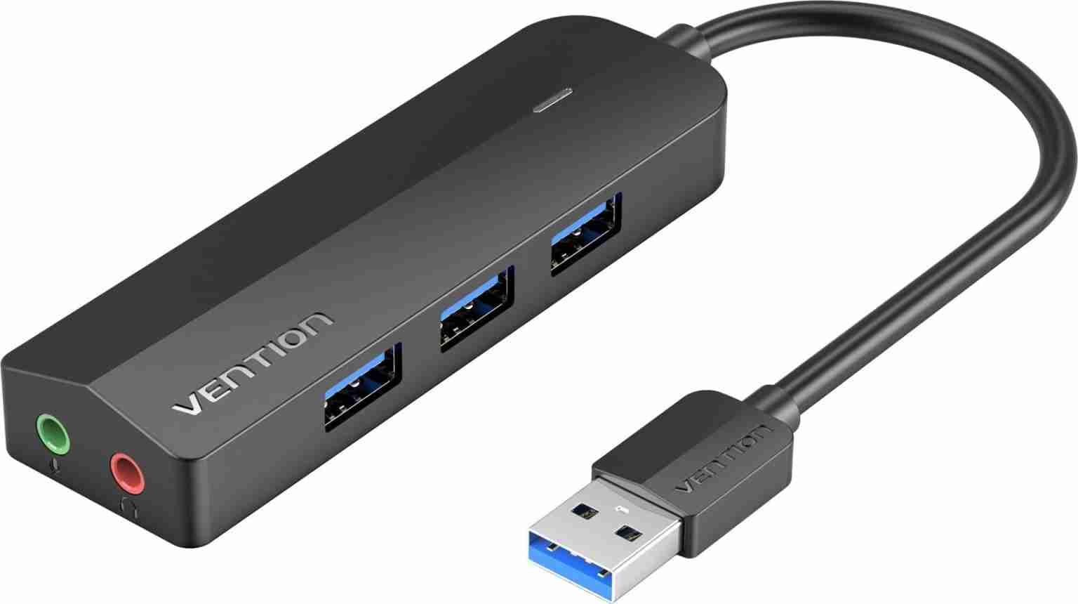 Vention 3-Port USB 3.0 Hub with Sound Card and Power Supply 0.15M Black