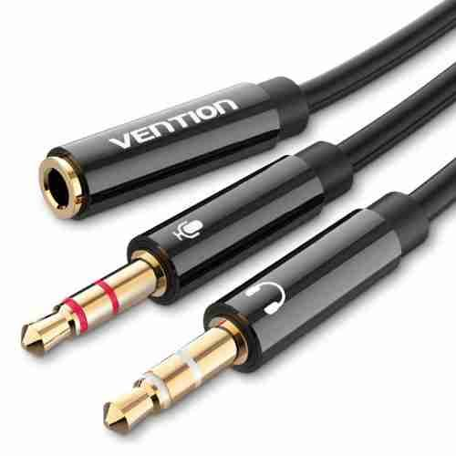 Vention 2*3.5mm Male to 4 Pole 3.5mm Female Audio Cable 1M Black Headset Type (OMTP-CTIA)