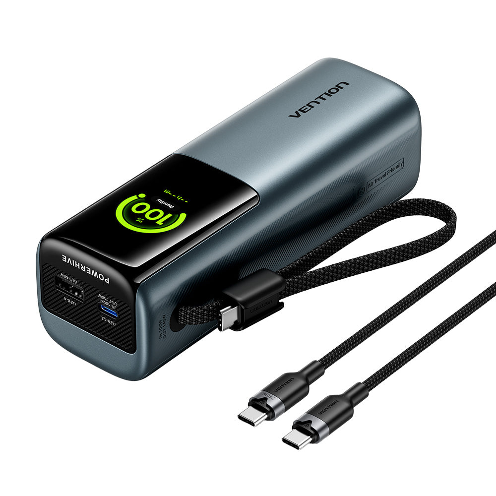 Vention 27000mAh Power Bank (USB-C + USB-C/USB-C/USB-A) 200W Gray LED Display Type